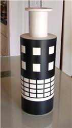 ettore sottsass rocchetto vase black and white 17.7"H, 5.9" diameter, made in italy by bitossi.  palazzett@aol.com, 6317223733