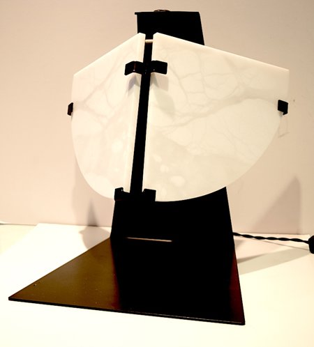 Pierre Chareau table lamp Quart de Rond alabaster in STOCK