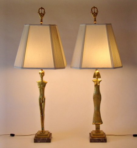 GIACOMETTI BRONZE LAMP PAIR  SOLD